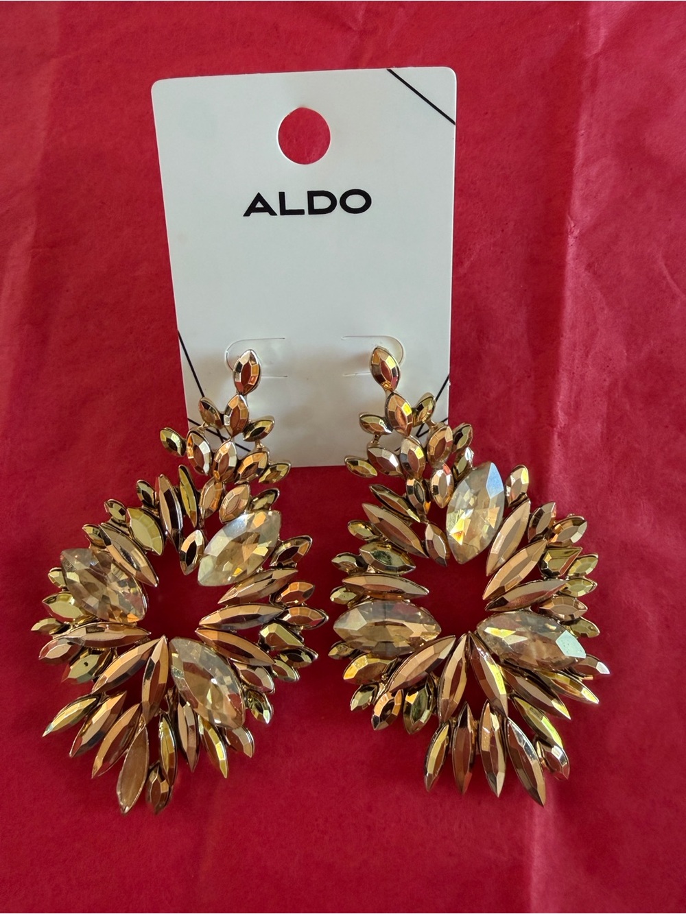 Aldo Shimmering Gold Leaf Crystal Hoop Earrings